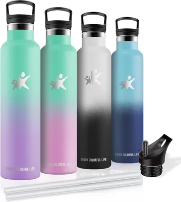 Imagen del producto de Botella térmica de 1 litro, sin BPA, de acero inoxidable, con pajita, a prueba de fugas, ideal para camping y deportes