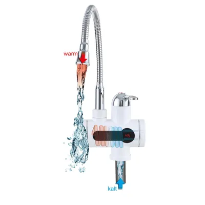 Produktbild von Mauk digitaler Wasserhahn mit integriertem Durchlauferhitzer, flexiblem Hals und Temperaturanzeige 3KW weiß
