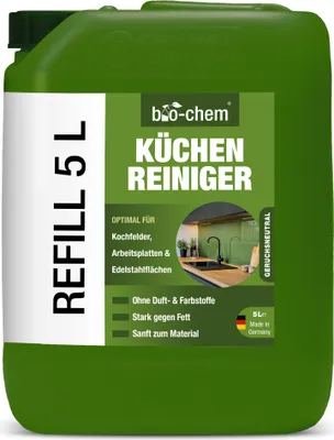 Produktbild von bio-chem Küchenreiniger - 5 Liter Kanister - Kraftreiniger Fettlöser Glaskeramikkochfeldreiniger Edelstahlreiniger für Glaskeramikkochfeld, Induktionskochfeld, Küchenarmatur, Küchenfront, Arbeitsplatte