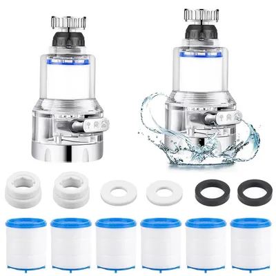 Productafbeelding van Waterfilter voor kraan, 2 stuks, 360° draaibaar, 3 spuitstanden, 6 PP-katoenfilters
