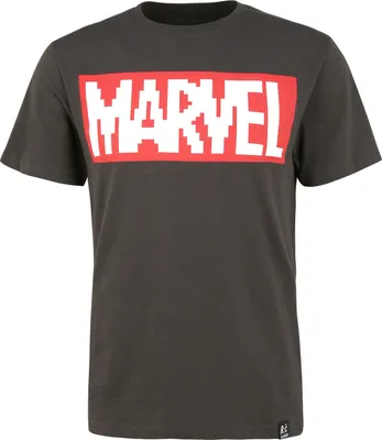 Immagine prodotto di T-shirt recuperata con logo Marvel Pixel e stampa Marvel, colore nero, taglia S