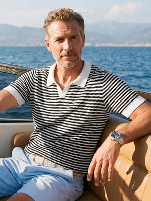 Immagine prodotto di Polo da uomo senza bottoni, in maglia Ombre, a righe blu, nera L