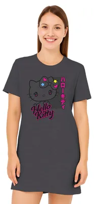 Produktbild von Hello Kitty Nachthemd für Damen - Schlafshirt Pyjama Kurzarm Oberteil Grau L