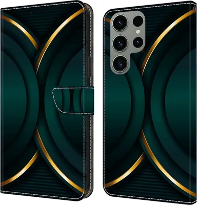 Produktbild von CLM-Tech Handyhülle kompatibel mit Samsung Galaxy S24 Ultra Hülle - Tasche aus Kunstleder - Klapphülle mit Ständer und Kartenfächern - Schutzhülle Wallet Case Cover goldener Rand Kontur