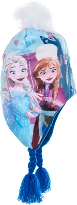 Produktbild von Frozen - Die Eiskönigin Elsa Anna Kinder Mädchen Winter-Mütze Strick Bommelmütze, Farbe:Blau, Größe:54