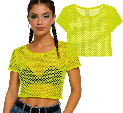 Produktbild von Neongelbe Netz-Disco-Bluse 80er
