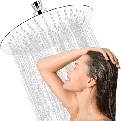 Imagen del producto de Ducha de lluvia redonda, de 24,5 cm de diámetro, giratoria, de acero inoxidable, de bajo consumo de agua, para ducha