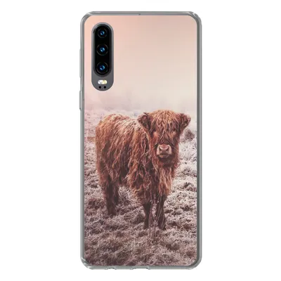 Produktbild von MuchoWow® Handyhülle Schutzhülle Hülle für Huawei P30 Schottische Highlander - Schnee - Sonne Silikon Softcase Handy Hülle - Kartenbesitzer