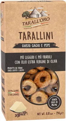 Produktbild von Tarallini Gusto Cacio e Pepe, Taralli mit Käse & Pfeffer, 250g, Pastificio Di Bari Tarall'Oro
