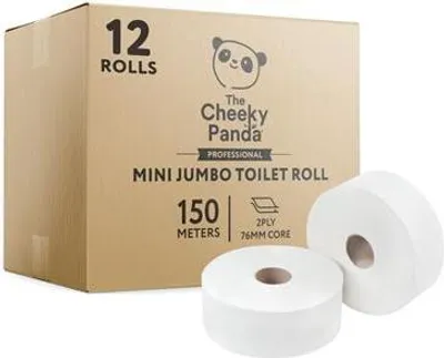 Obrázok produktu pre Toaletný papier, biely, bambusový, 2-vrstvový, 150 m, priemer 18 cm, 12 roliek, CHEEKY PANDA 76-PFMINJRL12