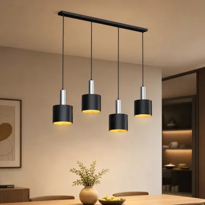 Obrázek produktu pro UISEBRT, závěsné svítidlo, 15W, 3 žárovky, matná černá barva, kovové, průmyslový design, výška nastavitelná do 150 cm, patice E27, vhodné do jídelny