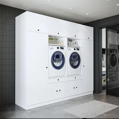 Image de Armoire murale Roomart pour buanderie et arrière-cuisine – 254 cm de large – avec planche coulissante – disponible en • Blanc • Chêne • Chêne noir