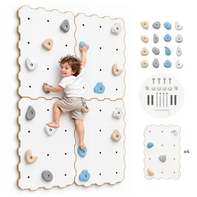 Produktbild von MAMOI® Indoor-Kletterwand mit Griffen, 4 Module, moderne Kletterwand für das Zimmer, weiße Holzwerkstoffplatte, Kletterset zur Montage, 100% ECO