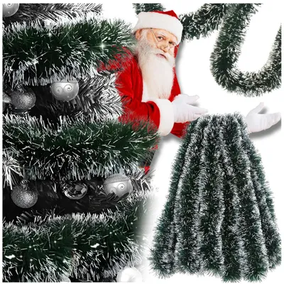 Produktbild von Christbaumkette, dick grün, naturgetreue Weihnachtsgirlande, 3 m