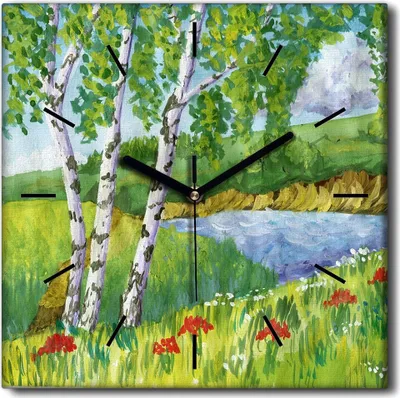 Produktbild von Coloray Uhr auf Leinwand 30x30 cm Wand Uhr Dekoration Wohnzimmer Segeltuch schwarze Hände -Birkenbaumwald.
