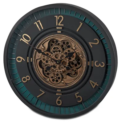 Produktbild von formano Moderne Wanduhr mit Beweglichen Zahnrädern 66 cm Metall Clock Antik-Style