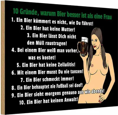 Produktbild von vianmo Holzschild 12x18 cm Pinup 10 Gründe Bier besser als Frau Pin Up