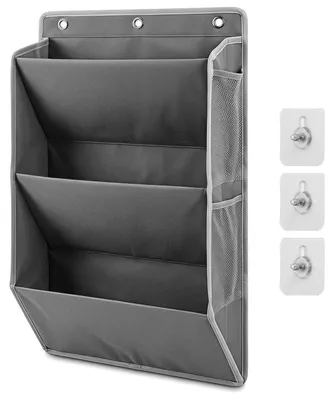 Produktbild von Schuhregal hängend mit 3 Fächern und 4 Netztaschen, Wandmontage über Tür, Grau