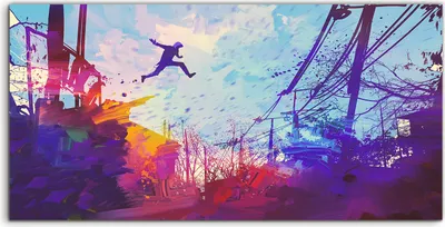 Produktbild von Coloray - Glasbild - 100x50 cm - Wandbild - Glasbilder - Mann springt in der Stadt auf das Dach