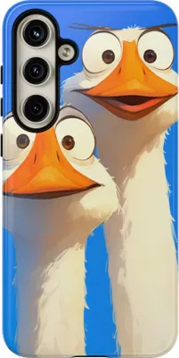 Produktbild von Zwei lustige Gänse mit großen Augen auf blauem Hintergrund – Hülle Kompatibel mit Samsung Galaxy S24 Plus