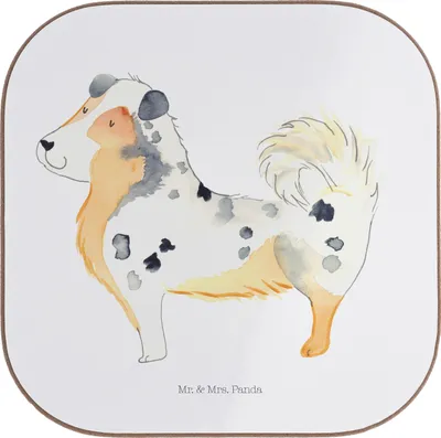 Produktbild von Mr. & Mrs. Panda Untersetzer für Gläser Hund Australien Shepherd - Weiß - Geschenk, Sprüche, Spruch, Tischschoner, gläseruntersetzer, Tassenuntersetzer, Coaster, Tasse