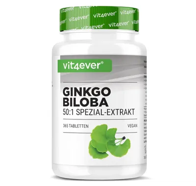 Obrázok produktu pre Ginkgo Biloba 6000 mg - 365 tabliet - Prémiový extrakt: s flavónovými glykozidmi + ginkgolidovými terpénovými laktónmi a voľnou kyselinou ginkgolovou - laboratórne testovaná vysoká dávka