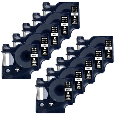 Produktbild von DULA Etikettenband - Kompatibel mit Dymo D1 45811 - 10 Stück - Weiß auf schwarz - 19mm x 7m