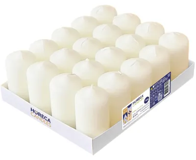 Obrázek produktu pro Svíčky do svícenů – barva slonoviny – průměr 4 x 7 cm – sada 20 svíček – dlouhá doba hoření (12 hodin) – bez parfemace