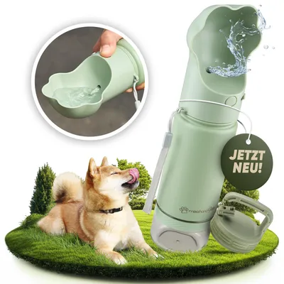 Produktbild von mea:hana Pets Hundetrinkflasche für unterwegs mit Trinkdeckel & Aufbewahrung -für Reisen,Outdoor-Isolierte Edelstahl Flasche,Hundeflasche mit Behälter
