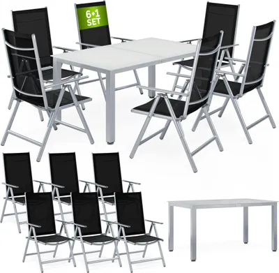 Produktbild von CASARIA® Gartenmöbel Set 6 Stühle mit Tisch 150x90cm Aluminium Sicherheitsglas Wetterfest Klappbar Modern Terrasse Balkon Möbel Sitzgruppe Garnitur Bern