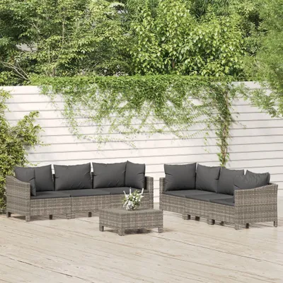 Produktbild von "Rabatt" 7-tlg. Garten-Lounge-Set - Wetterfestes Sitzgruppe - für 6 Personen - mit Kissen Grau Poly Rattan - Lounge-Dining set CC8080