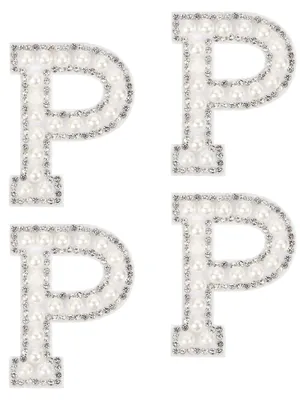 Productafbeelding van Strijkletters - 10 stuks - Letter P - Met strass en parels - Wit