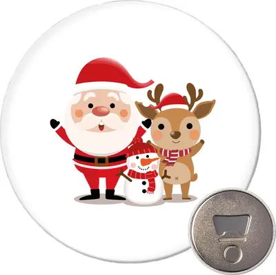 Produktbild von Huuraa Magnet Weihnachtsmann Rudolph und Schneemann 59mm Kühlschrankmagnet rund Flaschenöffner Geschenkidee