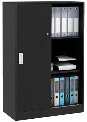 Immagine prodotto di HOMCOM Armadietto da Ufficio a 3 Ripiani con 2 Chiavi di Sicurezza e Ante Scorrevoli, 80x40x120 cm, Nero