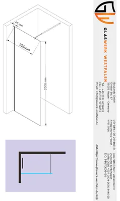 Produktbild von Glaswerk Westfalen - LiLy 100x200 cm Duschwand Grauglas