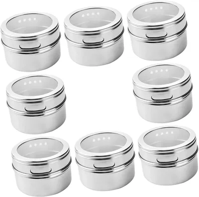 Produktbild von Magnetische Gewürzgläser Edelstahl Gewürzbehälter Mit Transparentem Deckel Für Küche Und Büro 8 Stück Mit Doppelsieb Und Starkem Magnetverschluss