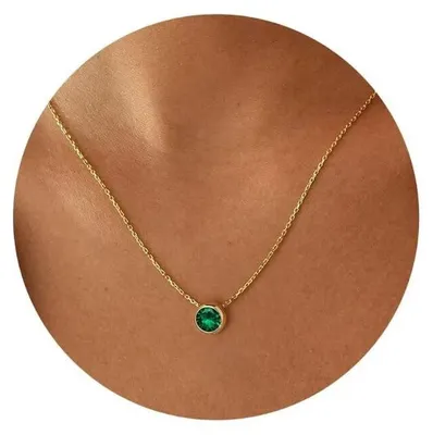 Produktbild von TINGN Gold Mai Geburtsstein Anhänger Kette Damen, 18K Vergoldet Smaragd Halskett