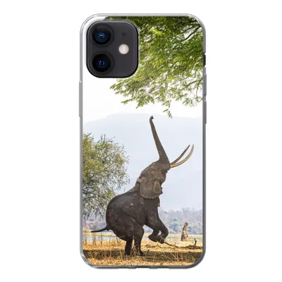 Produktbild von MuchoWow® Handyhülle Schutzhülle Hülle für iPhone 12 Elefant - Baum - Blätter Silikon Softcase Handy Hülle - Schutzhülle