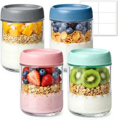 Produktbild von Meal Prep Gläser 500ml 4er Set, Vorratsgläser mit Deckel aus Glas, auslaufsichere Mason Jars für Overnight Oats, Frühstück & Meal Prep