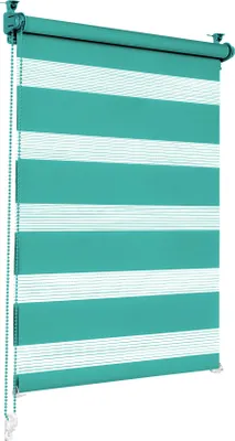 Produktbild von Sonello Doppelrollo Klemmfix ohne Bohren Duo Rollo Klemmrollo Sonnenschutzrollo Fensterrollo für Fenster & Türen Zebrarollo Seitenzugrollo 45cm x 150cm Türkis