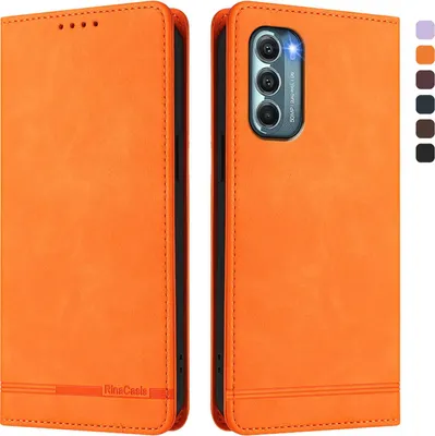 Produktbild von Hülle für Motorola Moto G Stylus 2022 5G, Retro Kunstleder Ständer Klapphülle mit Kartenfächer und Magnetische Orange