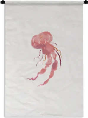Produktbild von MuchoWow® Wandteppich Wandbehang Qualle - Meer - Rosa - Aquarell 60x90 cm Tapisserie Dekoration Wandtuch - Foto-Teppich - Abwaschbar