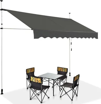 Produktbild von 350cm Klemmmarkise mit Handkurbel, Markise ohne Bohren, höhenverstellbare Balkonmarkise, Sonnenschutz Markise für Terrasse Balkon (350 x 175 cm, Grau)