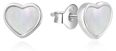 Immagine prodotto di Delicati orecchini in argento a forma di cuore con madreperla AGT-E215P