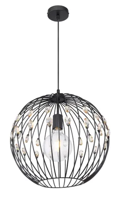 Produktbild von Globo Lighting Hängeleuchte Metall schwarz matt, Metall schwarz matt, K9 Kristalle amber, Kabel Textil Schwarz, ø: 400mm, H: 1200mm, exkl. 1x E27 60W 230V