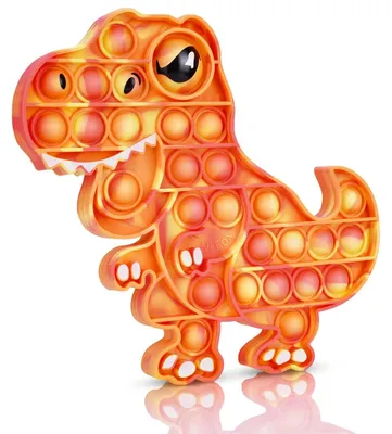 Produktbild von Pop-it Fidget-Spielzeug Dinosaurier Sensorik-Spielbrett - Silikon - 21 x 21 x 1,5 cm - Orange und Gelb