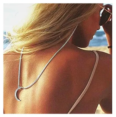 Produktbild von Boho-Brillenketten mit Strass-Mond-Anhänger, rutschsichere Brillenkette für Damen und Mädchen (Silber)