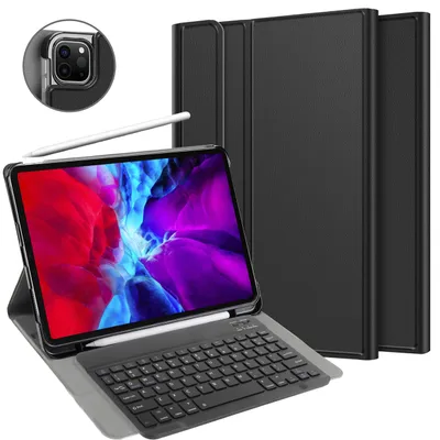 Productafbeelding van Tablet Hoes met Toetsenbord geschikt voor iPad Pro 12.9 (2022) / Pro 12.9 (2021) - QWERTY Portuguese Bluetooth Keyboard Case - Zwart