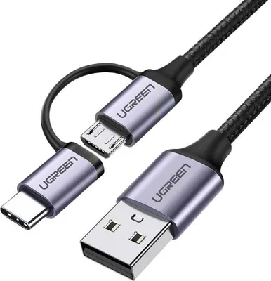 Produktbild von Ugreen 2-in-1 USB-Kabel 1m, 2,4A, Micro USB & USB Typ C, Schwarz (Modell: 30875)
