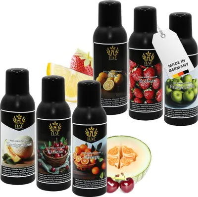 Produktbild von HAF Saunaaufguss Set „Fruchtige Oase“ - 6 x 100ml Sauna Aufgussmittel Citro, Erdbeere, Grüner Apfel, Honigmelone, Kirsche, Orange